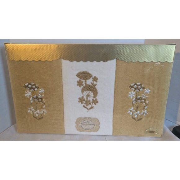 NOS 70s Mushroom Towels Velour Terry Golden Crown Guest Hand Set Of 3 Vtg Groovy - Picture 4 of 11